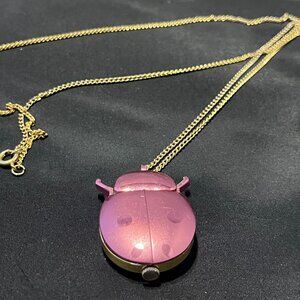 Vintage Aluminum Cicada Ladybug Clock Time Piece Swiss Mount Necklace